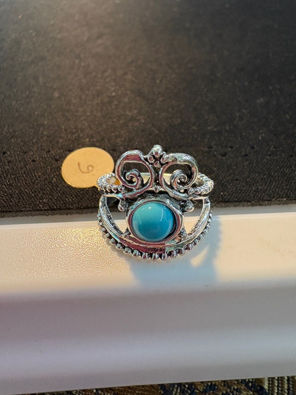 Silver Ring with Turquoise Cabochon - Size 6